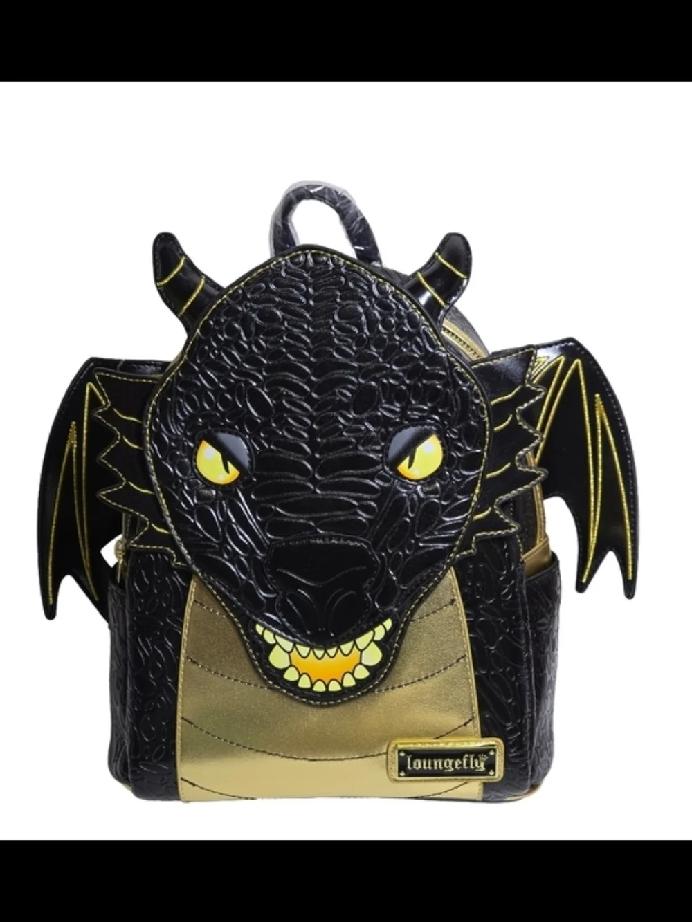 Loungefly Black and Gold Dragon Face Mini Backpack BAM Exclusive